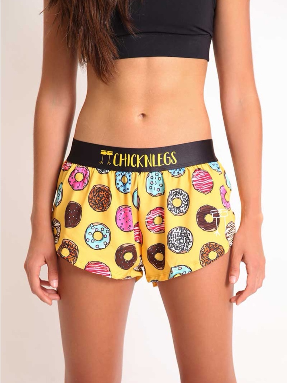 Chicknlegs Women's Yellow Donut Print Athletic Shorts